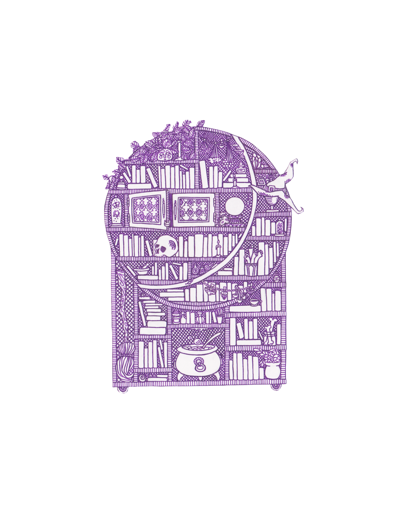 A small witch library art piece